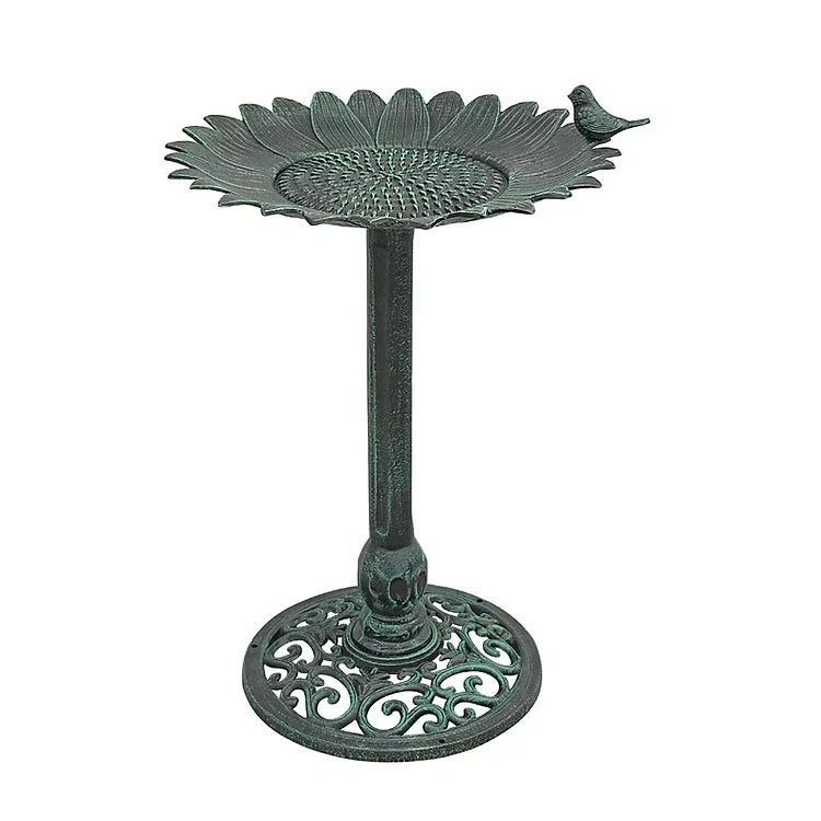 Sunflower Bird Bath, Verdigris