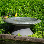Short Cool Grey Fiber Clay Bird Bath