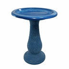 24" Azure Blue Fiber Clay Outdoor Bird Bath – Concrete-Style Garden Decor