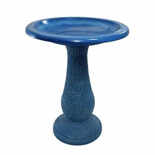24" Azure Blue Fiber Clay Outdoor Bird Bath – Concrete-Style Garden Decor