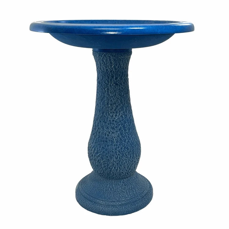 24" Azure Blue Fiber Clay Outdoor Bird Bath – Concrete-Style Garden Decor