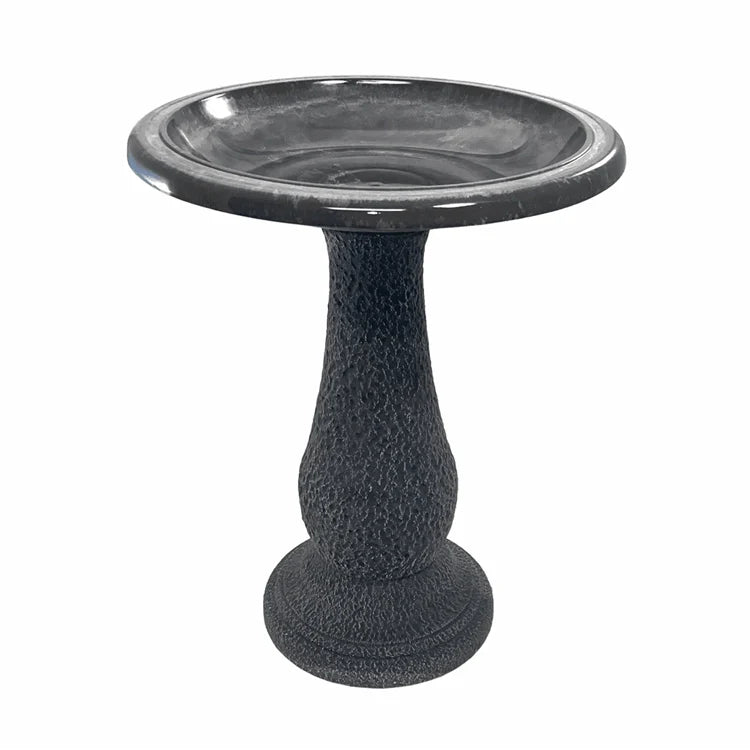 24" Cool Gray Fiber Clay Outdoor Bird Bath – Lightweight Concrete-Style