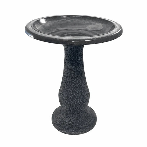 24" Cool Gray Fiber Clay Outdoor Bird Bath – Lightweight Concrete-Style