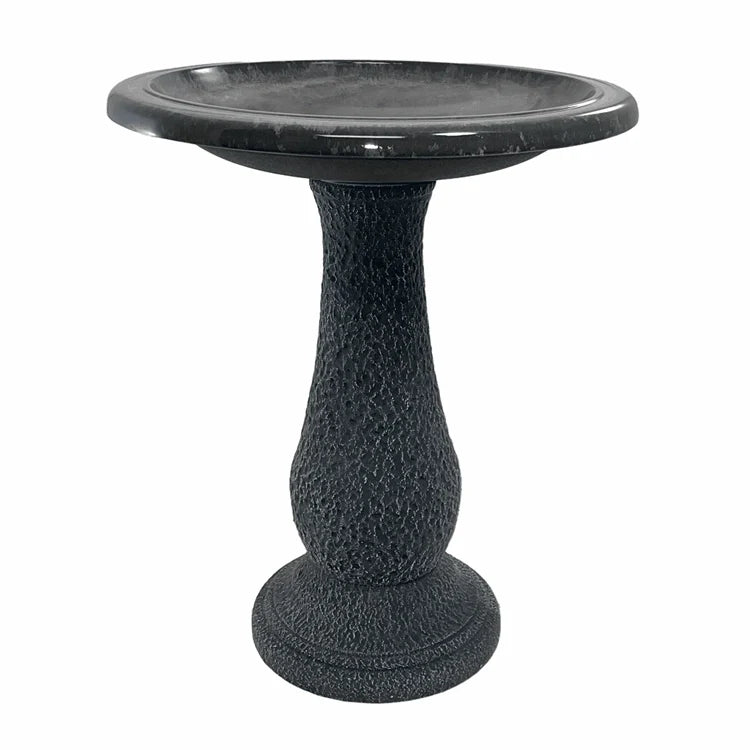 24" Cool Gray Fiber Clay Outdoor Bird Bath – Lightweight Concrete-Style