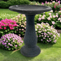 24" Cool Gray Fiber Clay Outdoor Bird Bath – Lightweight Concrete-Style