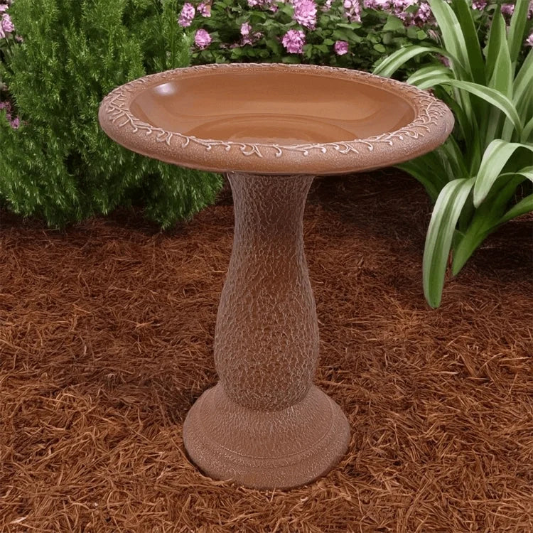 24" Terra Cotta Fiber Clay Bird Bath