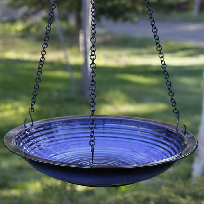 Hanging Cobalt Blue Bird Bath – Outdoor Decorative Garden Decor