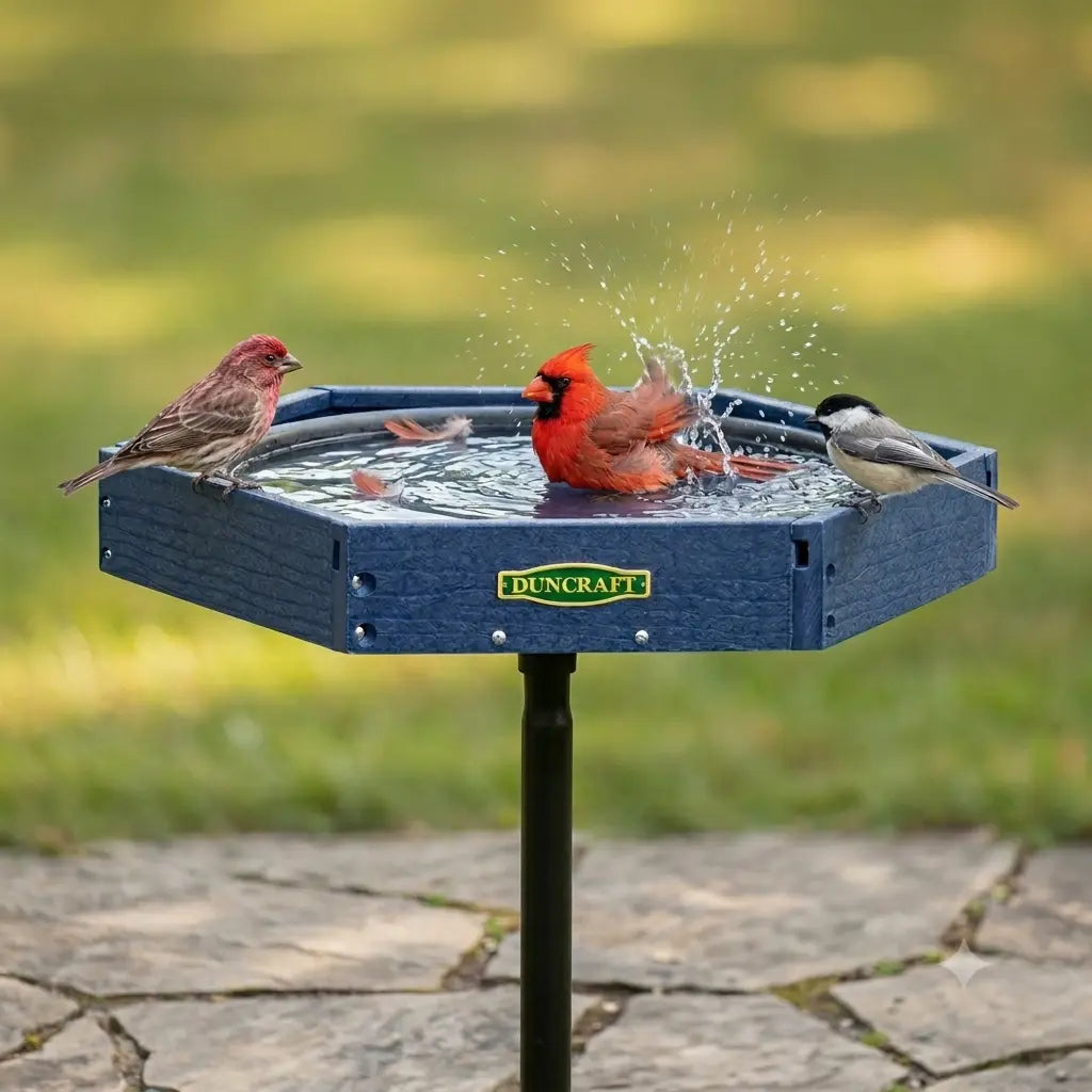 Duncraft Blue Hexagon Post Bird Bath