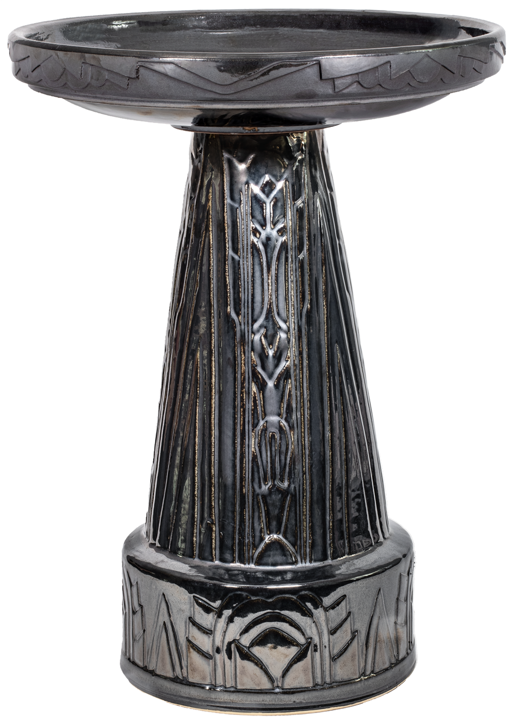 Art Deco Birdbath Set - Mirror Black