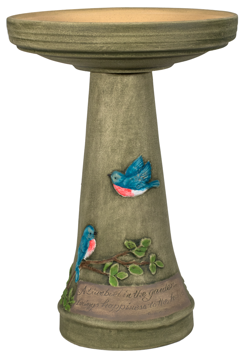Handpainted BlueBird Birdbath Set
