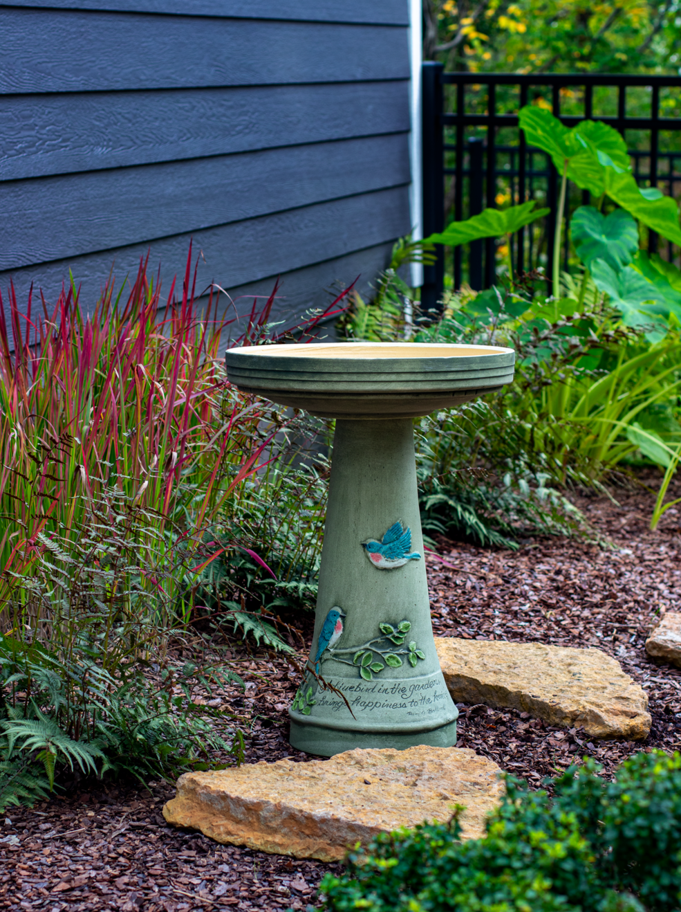Handpainted BlueBird Birdbath Set