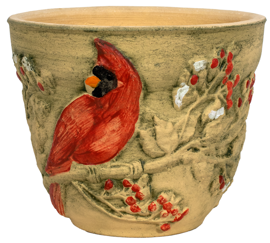 Handpainted Cardinal 8" Planter - Aged