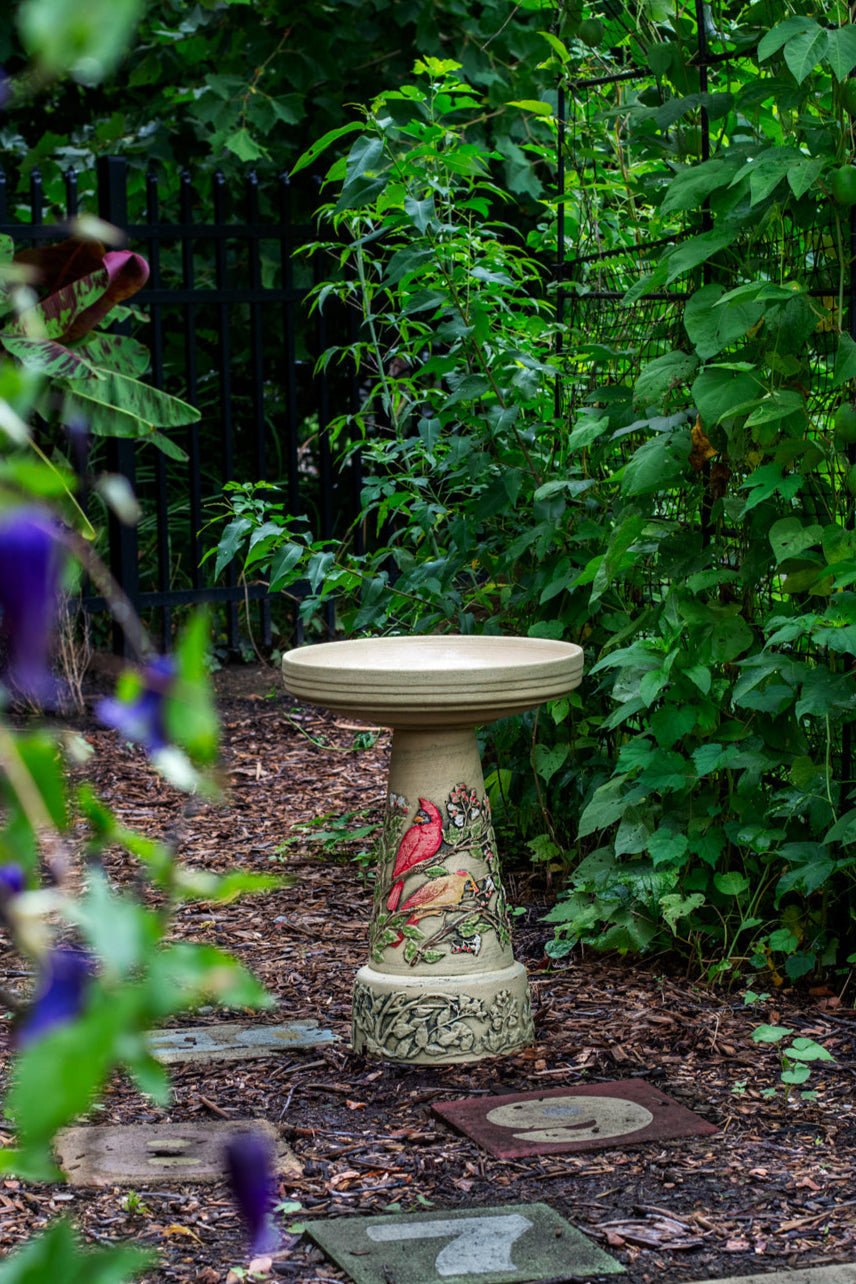 Handpainted Summer Cardinal Birdbath Set