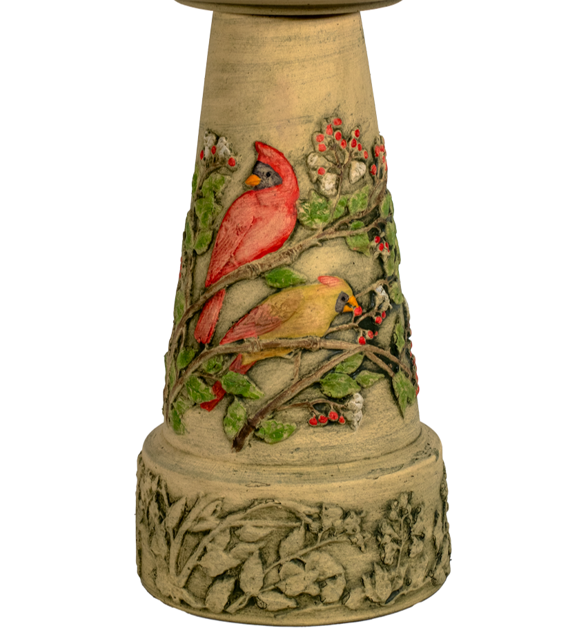 Handpainted Summer Cardinal Pedestal - Aged