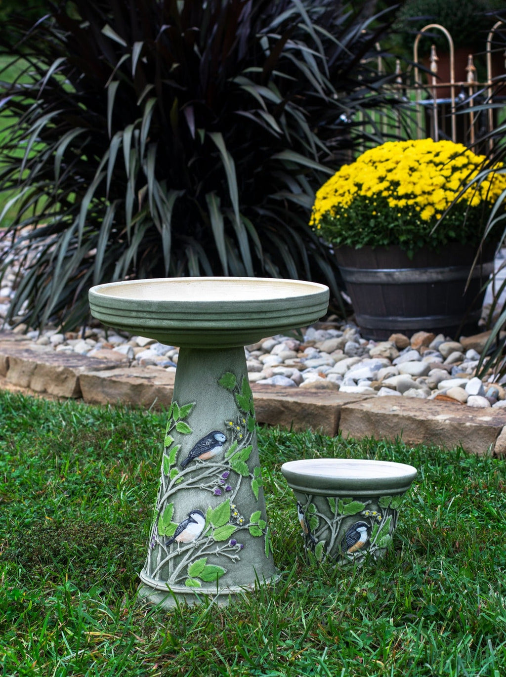Handpainted Chickadee Birdbath Set
