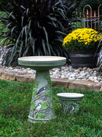 Handpainted Chickadee Birdbath Set
