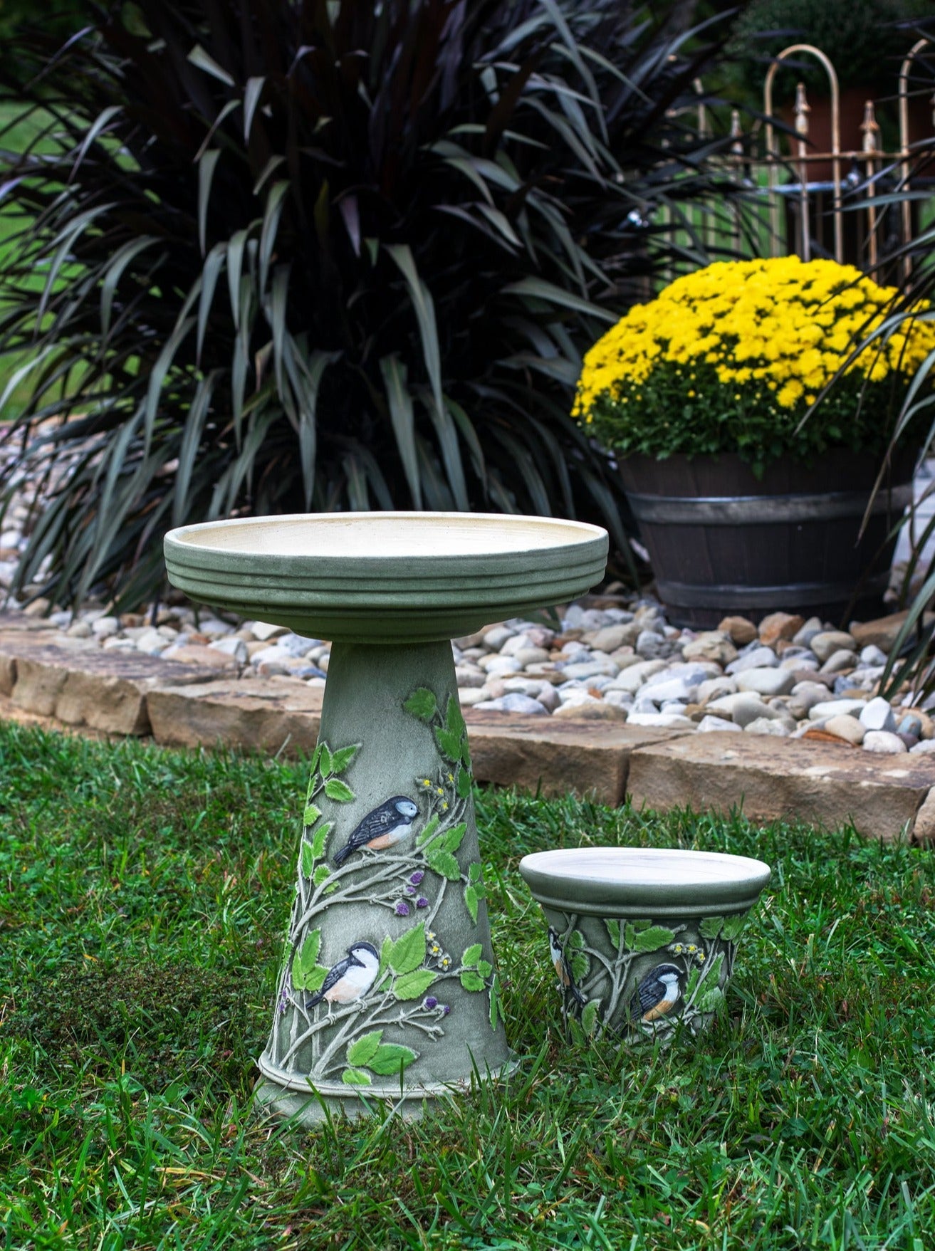 Handpainted Chickadee Birdbath Set