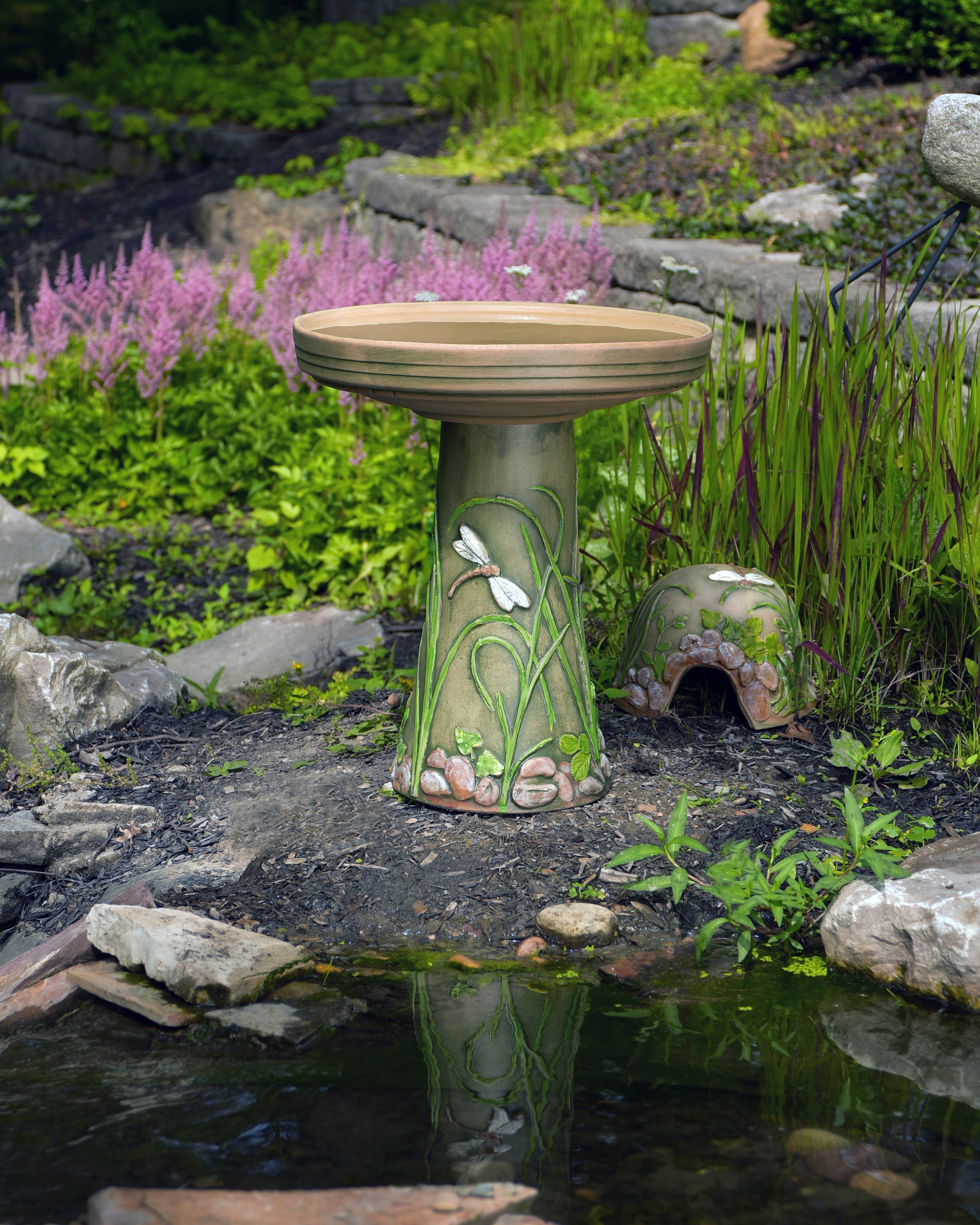 Handpainted DragonFly Birdbath Set