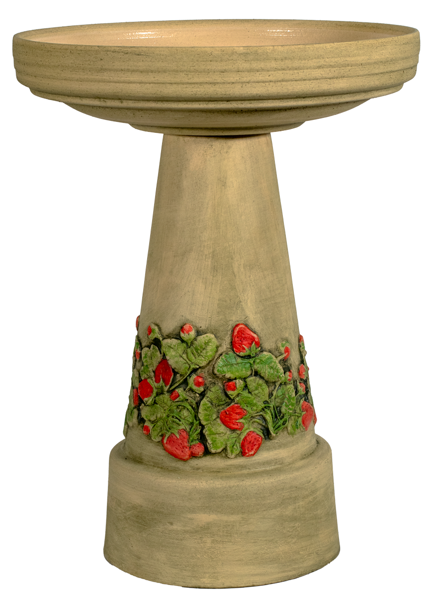 Strawberry Patch Birdbath Set - Handpainted