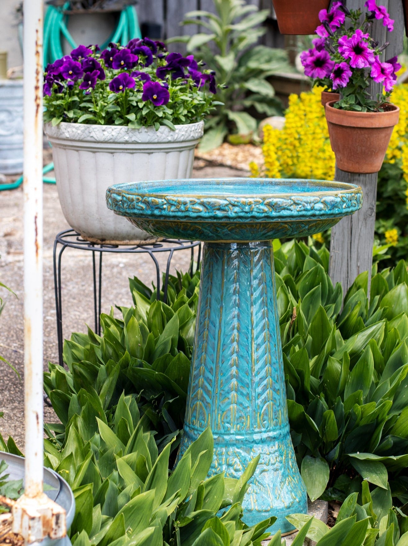 Summer Garden Birdbath Set - Mosaic Turquoise