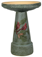 Handpainted Winter Cardinal Birdbath Set