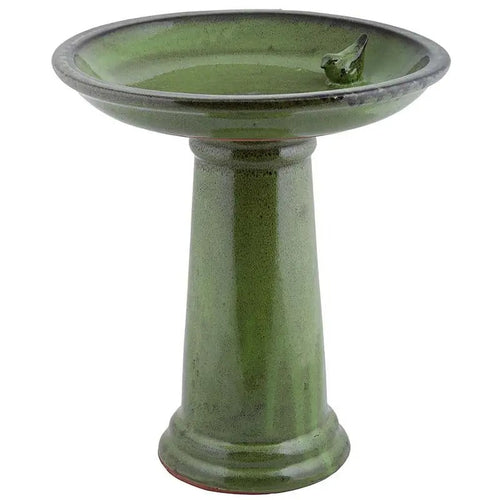 Bird Bath On Pedestal W/Bird Ceramic