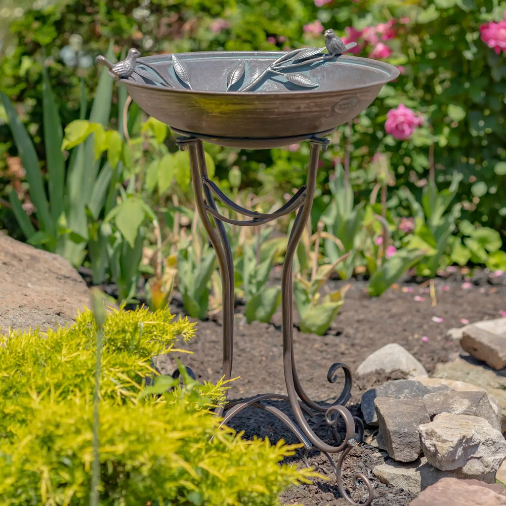 Two Birds" Iron Birdbath - 3 Color Options