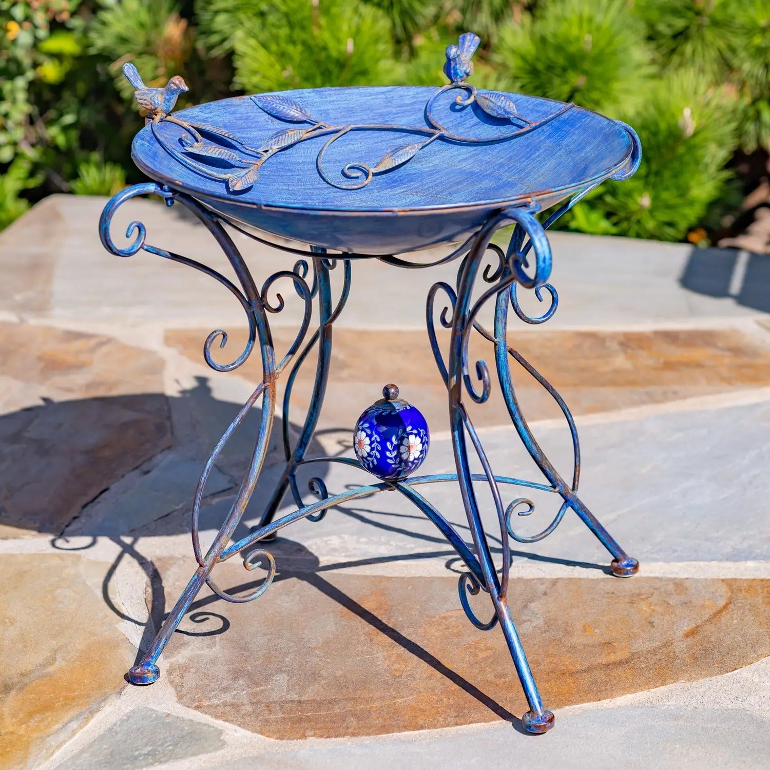 Two Birds" Iron Birdbath - 3 Color Options